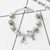 Ny 925 Silver Rainbow Bracelet Sky Flower Charm Pärlor Snake Chain Charms Armband Födelsedaggåva DIY Smycken