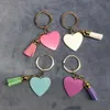 Personalized Classical Vinyl Peach Hearts Keychains Colored Monogrammed 35mm Heart Shape Tassel Keychain 30mm Suede Gift Tassel Keyring