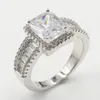 Lüks mücevher çarpıcı gerçek 925 sterlli gümüş prenses beyaz büyük beyaz topaz cz elmas sonsuzluk nişan bant yüzüğü için 313k