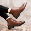 Hot Sale-New Fashion Men Boots Genuine Leather Casual Shoes British Business Dress Ankle Boots Big Size Wedding Brogue Boots