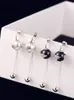 New fashion luxury designer cute bees pearl long drop pendant dangle chandelier stud earrings for woman white black1346502