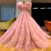 Tiered roze gezwollen prom dresses met kralen pailletten tule Turkse islamitische gewaad de soiree v-hals rode loper jurken avondkleding
