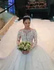 New Luxurious Muslim Ball Gown Wedding Dresses Jewel Neck Lace Appliques Beads Sequins Long Sleeves Cathedral Train Formal Bridal 5739693