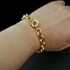 18K guldfylld Belcher Bolt Ring Link Mens Womens Solid Armband Jewelery i 18-24cm Längd (8mm)