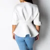 Sexy v neck ruffles blouse women Sashes bow waist peplum tops Elegant ladies half sleeve party top white black summer blouse