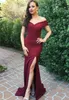 New Off Flog Burgundy вечерние платья Pliats Front Split Crarmaid Sweew Erain Formate Party Prom Dress Особые случаи Дорожки