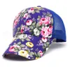 Floral Print Ponytail Baseball Cap Fashion Canvas Flower Mesh Sun Hat Outdoor Summer Women Travel Camping Sunscreen Hat 20pcs TTA908