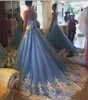 Красочные свадебные платья сексуальные свадебные платья без рукавов плюс размер платье для пользовательского света небо голубые свадебные платья линия кружевной аппликации