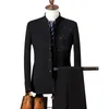 Blazers Męski garnitur w stylu chiński 3-częściowy (kamizelka płaszcza + spodnie) Haft Hafdery Slim Stand Cołd Kardyta Bankietowa