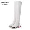 Hot Sale- Plus 29-46 Kvinnor Zipper Platform Stretch Boots Over Knee Boots Casual Kvinnor Flat Skor Vinter Varm Fur Fashion Footwear