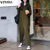 Mamelucos Jumpsuit para mujer VONDA Manga larga Cuello de solapa Botón Monos Tallas grandes Mono Casual Pantalones anchos sueltos