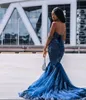 Royal Blue Beaded Mermaid Prom Dresses Appliqued Sweetheart Neck Sequined Evening Gowns Sweep Train Plus Size Formell Dress