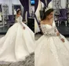 Prachtige Prinses Kant Applicaties Kant Baljurk Trouwjurken Sheer Neck Lange Mouw Bruidsjurken Geappliceerd Bridal Jurk Vestido de Novia