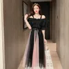 Zomer Koreaans Black Off Shoulder Shirt Twee -delige Gaze geplooide rokken sexy outfits schuine nek plus size kleding voor dames1570590