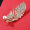 Metal Rhinestone Feather Brooch Women Cystal Leaf Brooch Suit Lapel Pin Fashion Jewelry Gift for Love Girlfriend