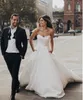 2020 Boho A Line Trouwjurken Sweetheart Backless Satin Bridal Gowns Sweep Train Plus Size Beach Trouwjurk