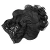 9A Clip Dans Les Extensions De Cheveux Humains Non Transformés Brésiliens Péruviens Malaisiens Indiens Vierges Vague De Corps Cheveux 7pcs / set 120g Pleine Tête Couleur Naturelle