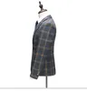 2020 Handsome Plaid Men Bröllop Tuxedos Slim Fit One Button Prom Passar Man Party Blazer Suit (Jacket + Vest + Byxor)