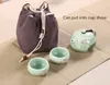 Square Thicken 3 Grids Storage Bags Travel Portable Linen Drawstring Jewelry Pouch Bag Small Tea Pot 2 Cup Cloth Pouch