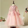 New Pink Princess Little Girls Party Dresses Lace Applique Beads Sheer Short Sleeves Flower Girl Dresses Kids Pageant Gowns Custom Made