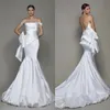 White Elegant Mermaid Wedding Dresses Straps Big Bow Sweep Train Simple Beach Wedding Dress Custom Made Boho Robes De Mariée