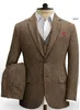 Dunkelbraune Hochzeits-Smoking-Herrenanzüge Harringbone-Tweed-Bräutigam-Outfits Bester Mann-Anzug Herren-Blazer-Anzüge nach Maß (Jacke + Hose + Weste)