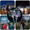 Globo LED, iluminación transparente, globos de bola BOBO con poste de 70cm, globo de cuerda de 3M, decoraciones para fiesta de boda de Navidad