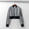 Womens Reflective Jacket Long Sleeved Thin Bomber Punk Style Rockroll Chic Shining Coat Zipper Outwear 20211