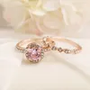 2PcsSet 2019 Luxury White Pink Stone Crystal Rings For Women Gold Color Wedding Engagement Rings Jewelry Dropship Bagues Pour4835094