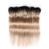 # 1b / 27 honung blondin ombre rakt indiskt mänskligt hår weft med frontal 3bundles ombre ljusbrunt mänskligt hår väv med spets frontal 13x4