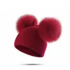 Ins hiver enfants chapeaux fourrure Pom Pom boule chapeau fille garçon laine bébé casquette tout-petits enfants tricot bonnet chaud chapeaux cadeau de noël RRA2578