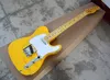 Guitare électrique rétro vintage jaune, pickguard blanc, manche en érable, matériel doré, personnalisé à votre demande.