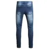 Designer Mens Jeans Hål Frayed Hip Hop Ripped Blue Skinny Stretch Slim Ben Streetwear Distressed Biker Jeans Fashion Male Denim Pants