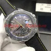 2020 Orologi automatici da uomo con lunetta in fibra di carbonio Orologi da polso con cinturino in pelle di nylon 43mm Cassa in acciaio PVD nero Chiusura pieghevole Uhren