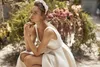 Lihi Hod 2020 Ülke Saten Gelinlik A Hattı Backless Gelinlik Ön Bölünmüş Gelinlik V Yaka Elbiseler De mariée