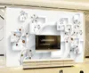 fond d'écran personnalisé photo dessiné à la main cubes 3D couches abstraites fleurs mur style européen