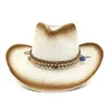 2019 Cappelli da cowboy occidentali estivi Cappello da jazz in paglia di carta dipinta a spruzzo marrone Cappello da sole a tesa larga unisex Cappello da sole per uomo Wome