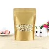 100 stks Bruin Kraft Packing Zip Lock Stand Bag Frosted met Doorschijnend Venster Voedsel en Fruit Storage Pakket Tassen Cookie Packaging Pouches