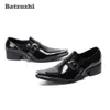 Batzuzhi, zapatos de moda para hombre, zapatos de vestir de cuero con punta de Metal puntiaguda, zapatos de negocios negros para hombre, zapatos de hombre, talla grande