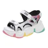 Sandalen Trendy Bunte Regenbogen Sohle Casual Keil Frauen Schuhe Glänzende Plattform Sport Damen Schuhe Sandalias