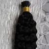 Jag Tips Hair Extensions Mongolian Afro Kinky Curly Virgin Hair 100g 100s # 1 Jet Black Keratin Stick Tips Hårförlängningar