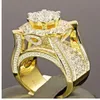 Hip Hop Micro Pave Rhinestone Iced Out Bling Gold Color Ring Anillos de roca de cristal de alta calidad para hombres Joyería Z3N988