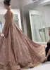 Rose Gold Sexy African Prom Dresses Beaded Crystals Backless Sequined Evening Gowns Sparkly Formal Party Homecoming Dress