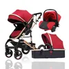 Designer 3 en 1 Poussette bébé High View avec siège de voiture de sécurité Chariot bidirectionnel pour nouveau-né léger à quatre roues Costume haut de gamme Mode douce