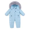 طفل رومبير الشتاء فتاة بوي snowsuit بطة الحرارية أسفل الفراء مقنع بذلة الوليد الاطفال الشتاء تسلق الملابس تزلج دعوى وزرة