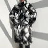 Fashion Mens faux pälsrock varmt hip-hop outwear blandat färg lapptäcke överrock vinterhankläder u26