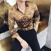 2019 Uomo Moda Oro Camicie Mens Peacock Stampato Overhemd Camicia elegante Slim Fit Night Club Abiti Abbigliamento vintage Mens Social