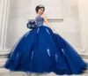 Royal Blue Tulle Ball Gown Quinceanera Dresses Crystal 2020 New Party Prom dresses Party Long Arabic Dresses vestidos de quinceañera