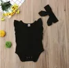 Ropa para niñas bebés Niños Manga de mosca Mamelucos sólidos Ruffle Boutique Monos Trajes de diadema Moda Casual Playsuit Niños Escalada Vestir D5261