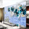 peinture murale personnalisée papier peint des peintures murales 3D cygne papier peint bijoux de fond TV modèle de l'eau des fleurs bleues papel de peinture murale Pared